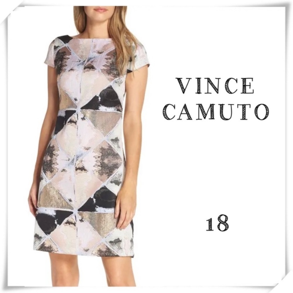 Vince Camuto Jacquard Sheath Dress in Pink / Gold Style Size 18 VC8M8732 New